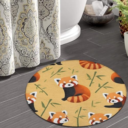 Large Home Decor Mat, Soft Round Yoga Carpet, Non Slip Machine Washable Home Office Circle Rug Cute Red Panda