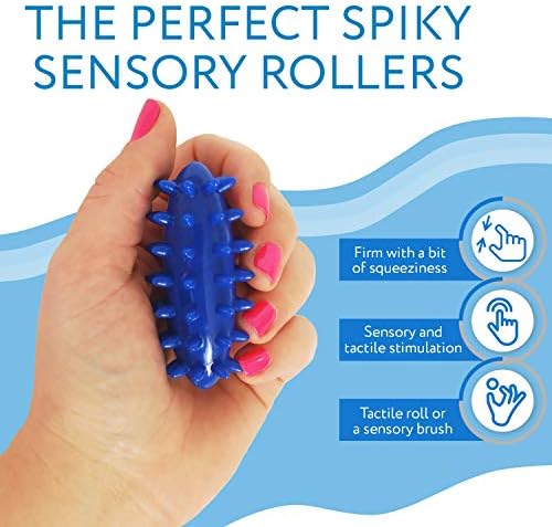 IMPRESA Spiky Sensory Roller - Multicolor 3-Pack, 3 in L x 1.4 in Dia Tactile Sensory Brush Roller for Kids - Stress Relief & Focus - Animal-Themed Monkey Spiky Fidget