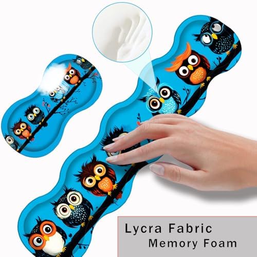 Keyboard Wrist Rest and Mouse Pad with Wrist Support Set Ergonomic Coaster,Memory Foam,Easy Typing Pain Relief,Large XL Desk Mat 31.5"x 11.8",Cute Owls on a Branch