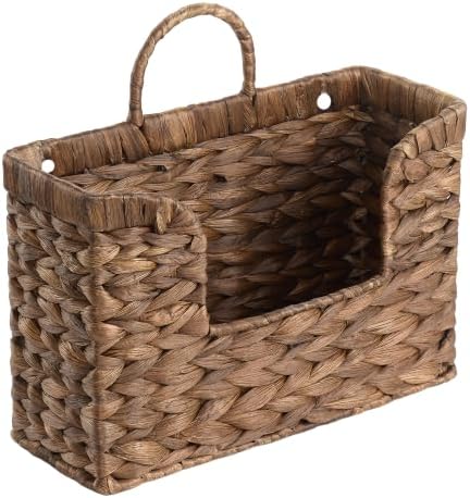 Water Hyacinth Coffee Brown Hanging Basket with Handle, Wall Baskets Storage, Wall Mounted Organizer, Magazine Holder Magazine Basket, Farmhouse Baskets for Flowers/Magazine/Fruit Storage