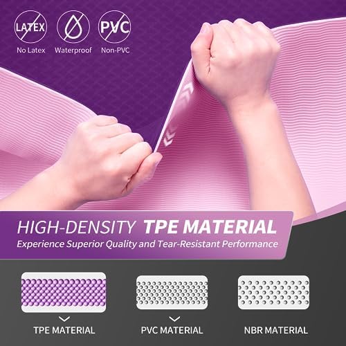CAMBIVO Yoga Mat for Women Men Kids, 1/3 & 1/4 & 2/5 Inch Extra Thick Yoga Mat Non Slip, 72" x 24" TPE Yoga Mats, Workout Mat with Carrying Strap for Yoga, Pilates and Floor Exercises