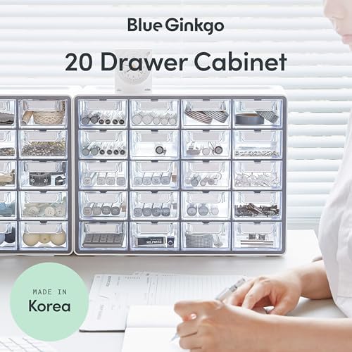 Blue Ginkgo 20-Drawer Storage Cabinet Organizer, Grey, Made in Korea