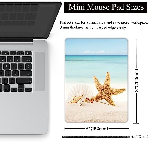 Small Mouse Pad, Mini Mouse Pad 6 X 8 Inch with Non-Slip Rubber Base for Keyboard Tray Laptops Wireless Mouse Home Office Travel, Washable & Portable (Seaside Starfish)