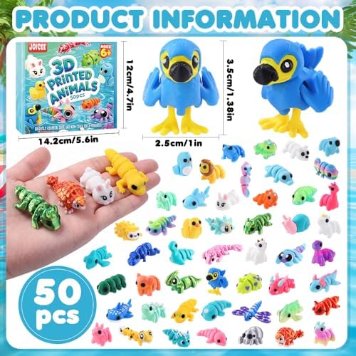 50Pcs Mini 3D Printed Animals Articulated Flexible 3D Printed Fidget Toys