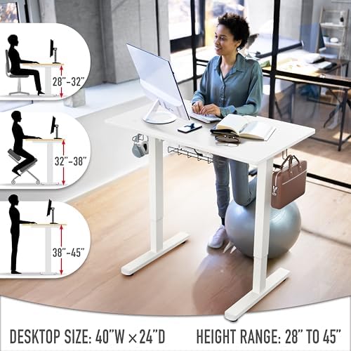 SHW 40-Inch Electric Height Adjustable Standing Desk w/Drawer, White