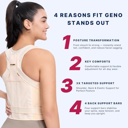 Fit Geno Posture Corrector for Women & Men, Back Shoulder Support Brace
