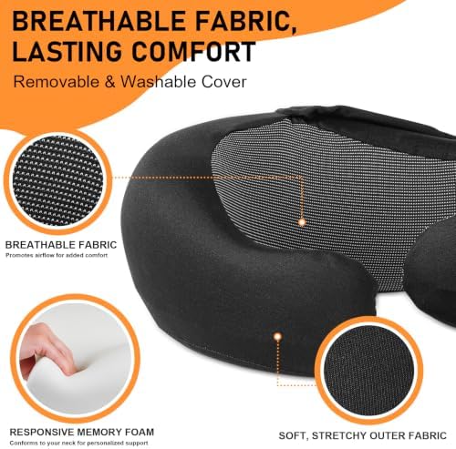 Travel Pillow - Hooded Neck Pillow Airplane Memory Foam Filling