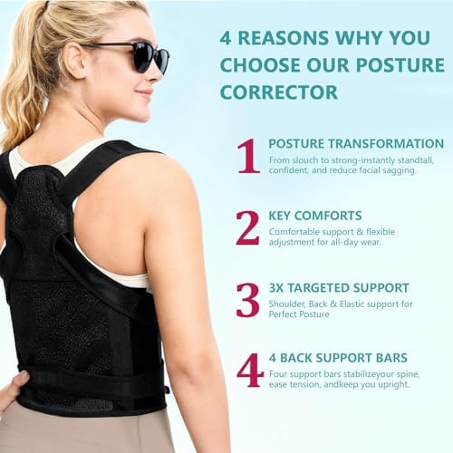 Upgraded Back Brace,Posture Corrector,Lumbar Support with Shoulder Support,Adjustable Full Back Straightener for Upper & Lower Back Pain Relief, Hunchback, Scoliosis & Spine Alignment (S)