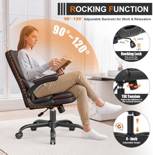 Executive Office Chair Flip Up Arms Lumbar Support Home Office Desk Chair