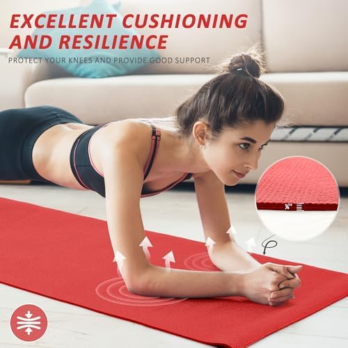 Fitvids All Purpose Thick High Density No Tear Exercise Yoga Mat with Strap & Lightweight Features for Indoor & Outdoor Use