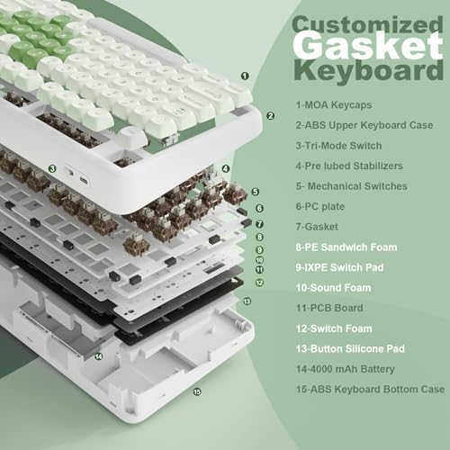 YUNZII B87 TKL Wireless Mechanical Keyboard (Matcha Heart,Cocoa V2 Switch)