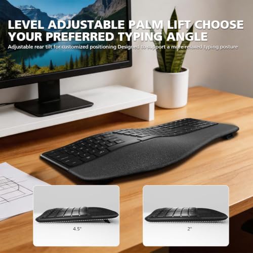 Micropack Split Ergonomic Keyboard Wireless, Multi Device Bluetooth & USB Receiver Connectivity, Rechargeable USB-C Silent Scissor Keys with Palm Support, Compatible with Mac PC Laptop Home Office