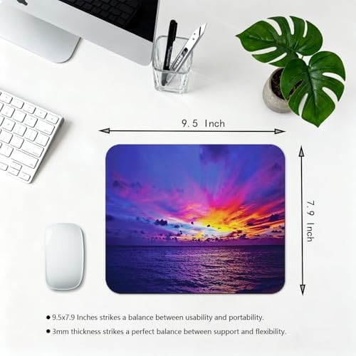 9.5x7.9 Inch Office/Gaming Mouse Pad, Vibrant Purple Ocean Colorful Dramatic Tropical Sunset Seascape, Cute Anti-Slip Mat for Desk Decor