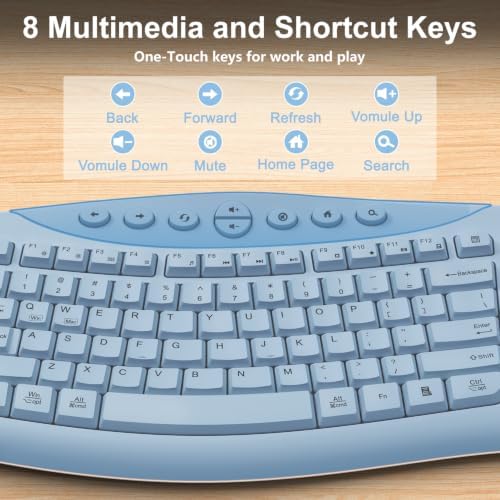 Wireless Keyboard and Mouse Combo, 2.4G Quiet Ergonomic Curved Keys(Blue)
