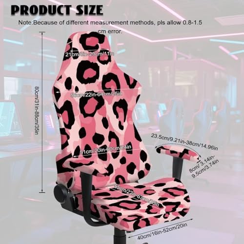 Pink Leopard Print Gaming Chair Cover with Armrest Cover Easy to Install Zipper Design Slipcover Scratch Proof Universal Swivel Desk Chair Protector Washable 4 Pieces