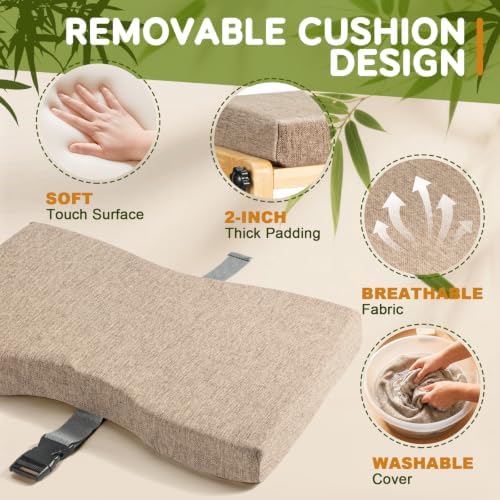 Two-Tier Bamboo Desk Footrest, Adjustable Ergonomic Leg Rest with Cushion