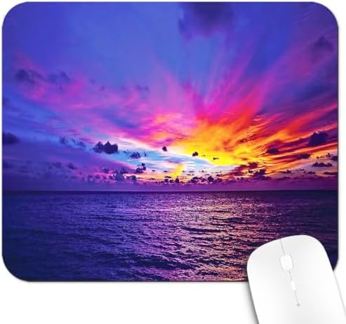 9.5x7.9 Inch Office/Gaming Mouse Pad, Vibrant Purple Ocean Colorful Dramatic Tropical Sunset Seascape, Cute Anti-Slip Mat for Desk Decor