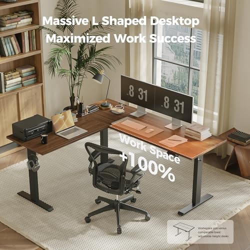 Agilestic L Shaped Standing Desk Adjustable Height, 63 Inch, Dark Walnut