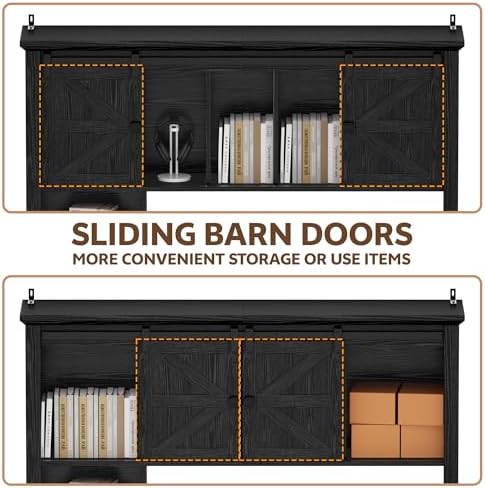 Large Desktop Bookshelf, 47.2" Desk Shelf with Sliding Barn Door