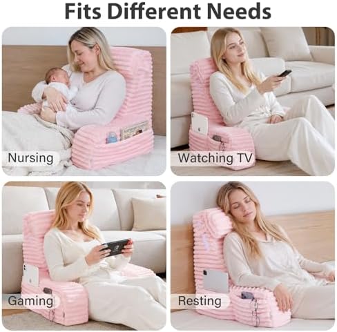 ENITYA 22" XL Back Pillow for Bed Sitting Up with Armrests & Big Pockets
