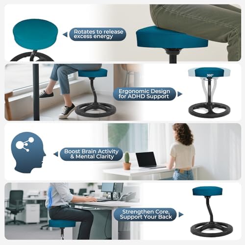 ADHD Chair for Kids, Yoga Chairs for Adults, Wobble Stool Active Flexible Seating Desk Chair with Non-Slip Base and Washable Seat Cover for Stability, Balance, Yoga, Office, School, Classroom