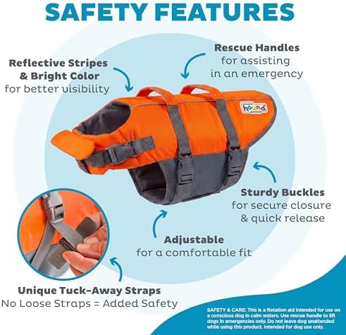 Outward Hound Granby Splash Dog Life Jacket, Life Vest, Orange, Medium