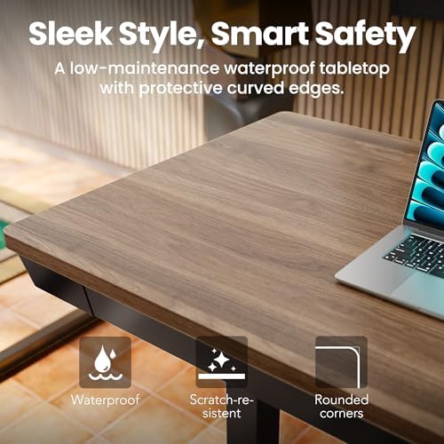 HUANUO Electric Standing Desk with Drawers, 40 X 24 Inch Electric Adjustable Height Desk, Quick Install One-Piece Tabletop with USB Charging Ports, Sit to Stand Up Desk for Home Office, Black Walnut