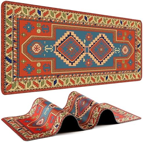 Persian Rug Mouse Pad - Desk Mat for Keyboard and Mouse - Large Mouse Pads for Desk, Gaming Mousepad with Non-Slip Base, Retro Desk Mat (31.5" X 11.8") Rug - Orange Shell