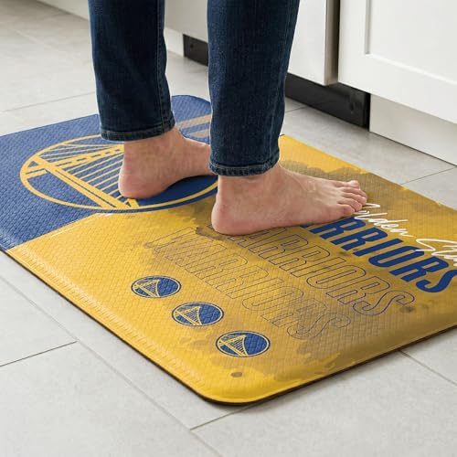 Northwest NBA Golden State Warriors Embossed Anti-Fatigue Mat, Cushioned Kitchen Floor Rug, Non-Slip PVC Standing Comfort, 18 x 30 in