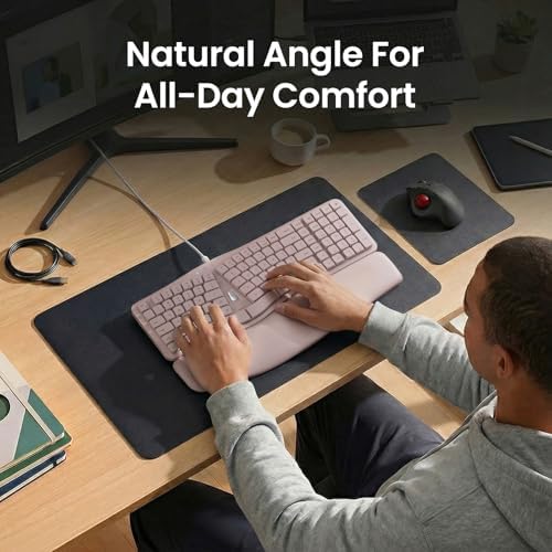 Nulea Ergonomic Keyboard, Wired Keyboard with Split Design and Palm Rest, Volcano Keycaps, Natural Typing, Type C and USB Plug, 2 in 1 Port for Windows and Mac, 3 Colors(Pink)
