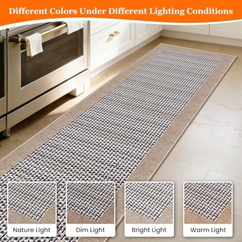 StepRite Kitchen Rugs, Kitchen Mats for Floor, 96"x20" Non-Slip Machine-Washable Kitchen Throw Rug, Absorbent Runner Rugs Office, Sink Standing Desk Mat, Decor Carpet, Khaki