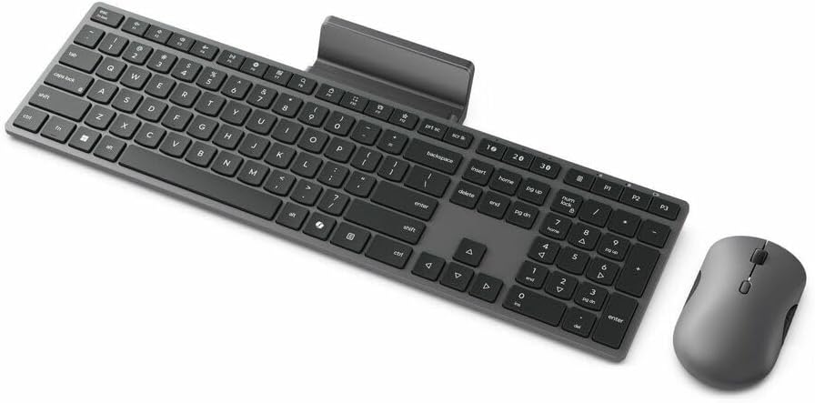 Lenovo 700 Modern Wireless Keyboard & Mouse Combo, 2.4 GHz Dongle & Dual Bluetooth Connection, AES-128 Encryption, 36 Month Battery Life, Quiet Mouse, Luna Grey