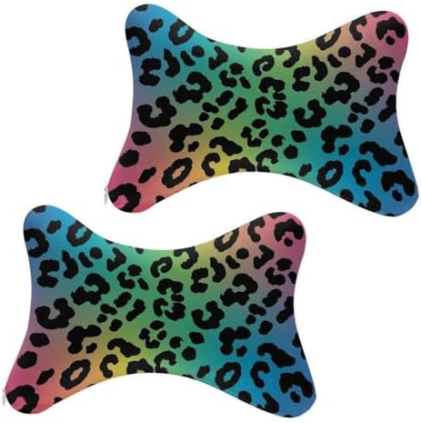 Car Neck Pillow 2 Pack Rainbow Cheetah Leopard Print Memory Foam Headrest for Car Seat Airplane Sleeping Office Business Trip