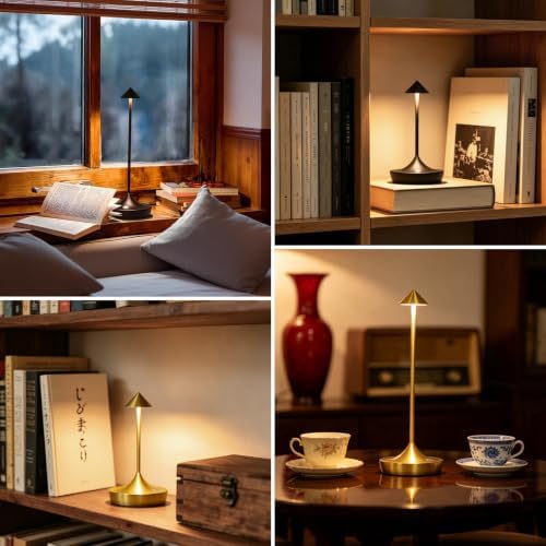 Cordless Rechargeable LED Table Lamp Set of 2, Black