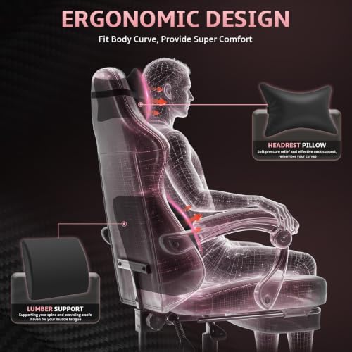 Office Computer Gaming Chair for Adults with Footrest, Hot Pink