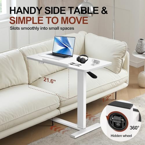 32" 0-50° Tiltable Pneumatic Adjustable Overbed Table with Wheels