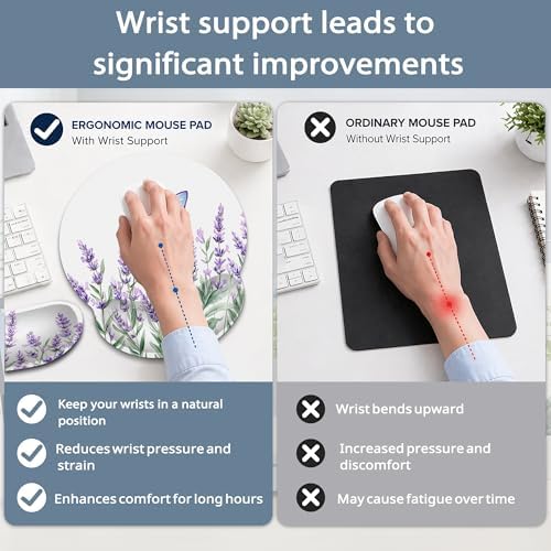 Lavender Butterfly Wrist Rest Mouse Pad and Keyboard Support Set,Purple 3 in 1 Ergonomic Memory Foam Mousepad with Non Slip Base, Gaming Mouse Pad for Office and Home