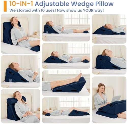 Sasttie Adjustable Wedge Pillow Set for After Surgery, Navy