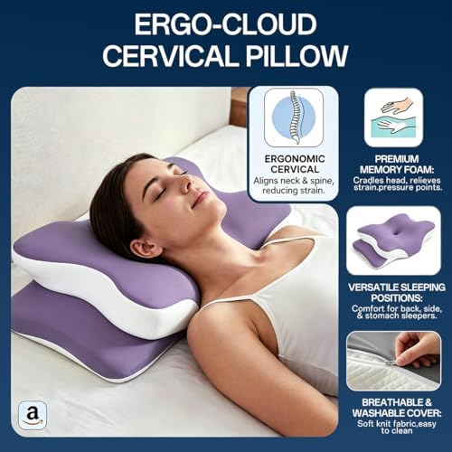 Pillow for Neck Pain Relief, Cooling Memory Foam Cervical Contour Support
