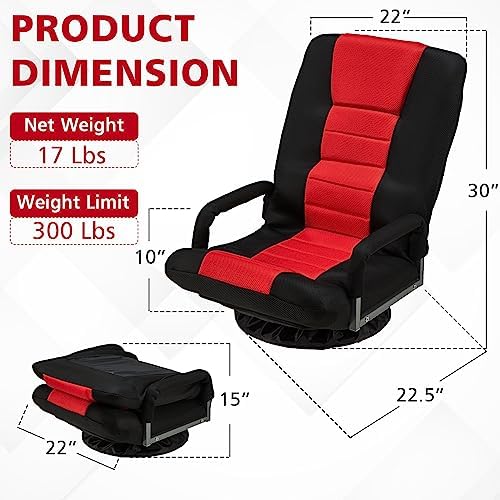 Swivel Gaming Chair Multipurpose Floor Gaming Chair for Gaming, TV, Reading w/6 Adjustable Postion Backrest, Armrest Lumbar Support & for Adults, Red