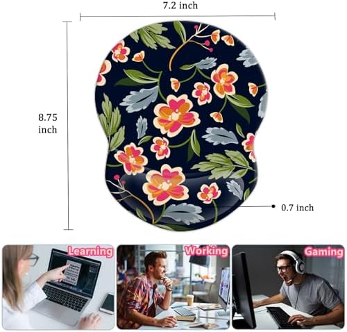 Ergonomic Wrist Support Mouse Pad - Comfortable Computer Mouse Pad with Non-Slip PU Base for Home Office Working Gaming (Bright Flowers)