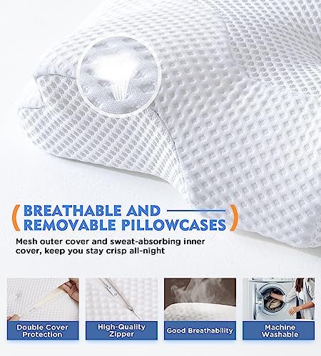 Osteo Cervical Pillow for Neck Pain Relief, Hollow Design Odorless Memory Foam Pillows with Cooling Case, Adjustable Orthopedic Bed Pillow for Sleeping, Support for Side Back Sleepers