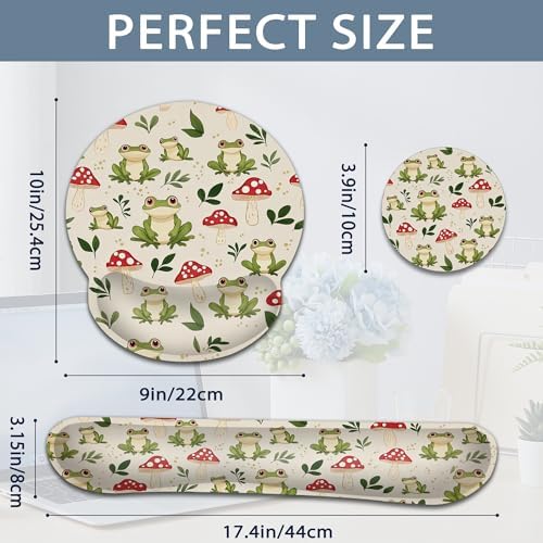 Ergonomic Memory Foam Wrist Rest Set for Keyboard and Mouse,Cute Frog Mushroom Supportive Mouse Pad with Non Slip Base for Office Work and Gaming