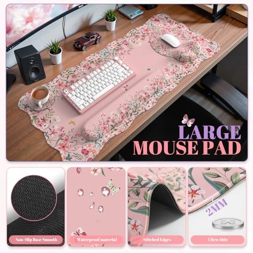 iCasso Pink Keyboard Mat 35.4"x15.7", Desk Protector for Classroom