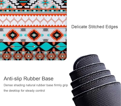 Large Gaming Mouse Pad with Stitched Edges, Colorful Aztec Pattern Desk Mat, Extended XL Keyboard Pad, Non-Slip Rubber Base Desk Pad for Keyboard and Mouse, 31.5X11.8 inch