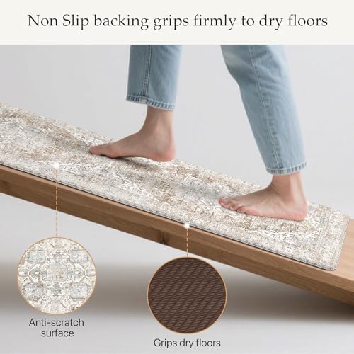 GENIMO Anti Fatigue Kitchen Mats for Floor 2PCS, Standing Rugs,BeigeTan