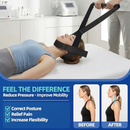 Y Neck Strap Traction Device for Pain Relief, Cervical Neck Stretcher with Comfort Handle and Chin Strap, Spine Chiropractic Decompression Tool