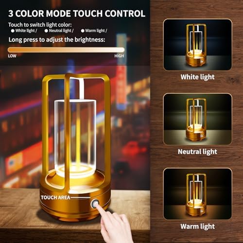 Outdoor Table Lamp, 4000mAh Rechargeable Battery Cordless lamp(Gold)
