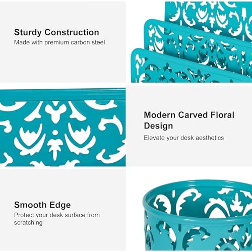 EasyPAG Desk Organizers and Accessories 3 Pieces Office Organizer Set - Pen Holder for Desk, Mail Sorter Countertop and Sticky Note Holder, Dark Teal