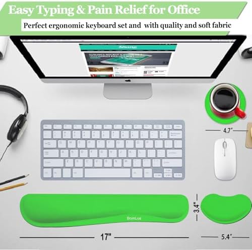 BamLue Keyboard Wrist Rest, BamLue Memory Foam Pad Set for Easy Typing & Pain Relief for Laptop, Office & Home, Ergonomic Sets for Keyboard, Gel Mouse Wrist Rest, Smooth Fiber Cushion Wrist Support